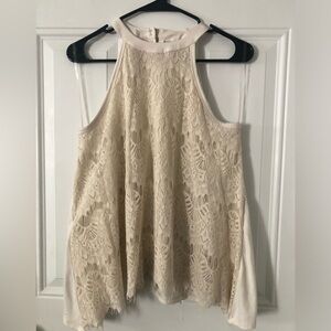 Three Pink Hearts Cream Lace Sleeveless women’s size Medium Top